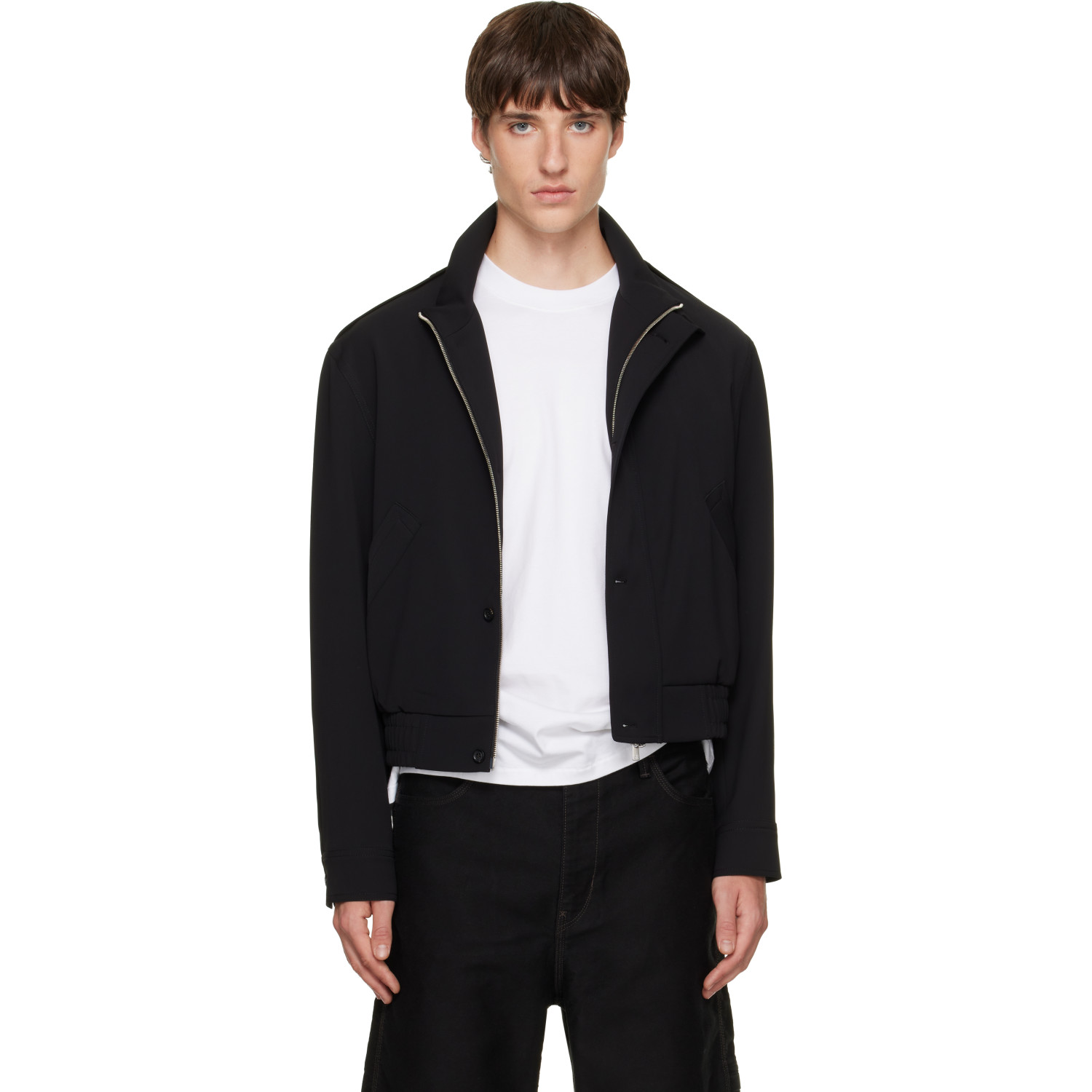 TONYWACK Black Stand Collar Epaulette Jacket