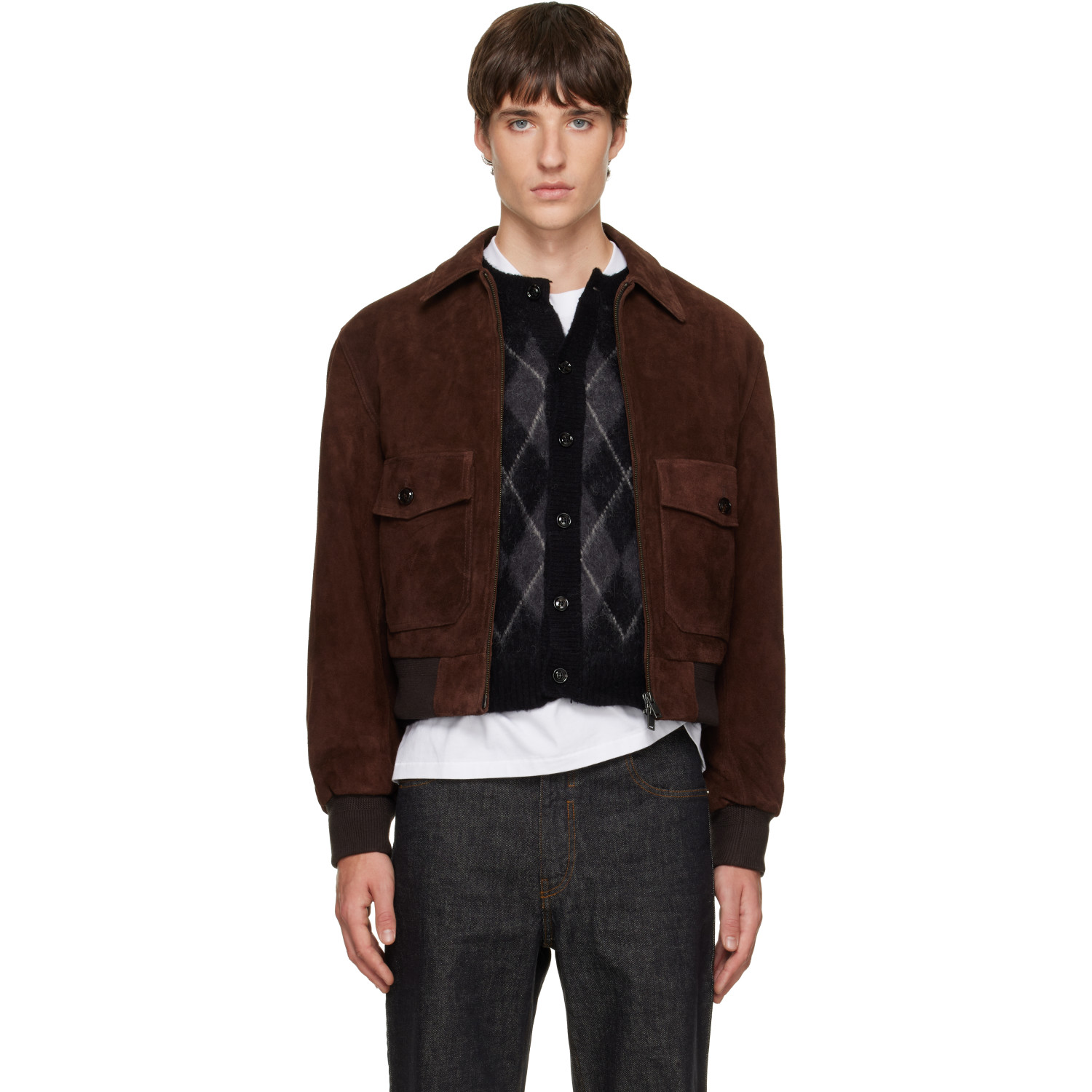 TONYWACK Brown Split Patch Pocket Suede Jacket