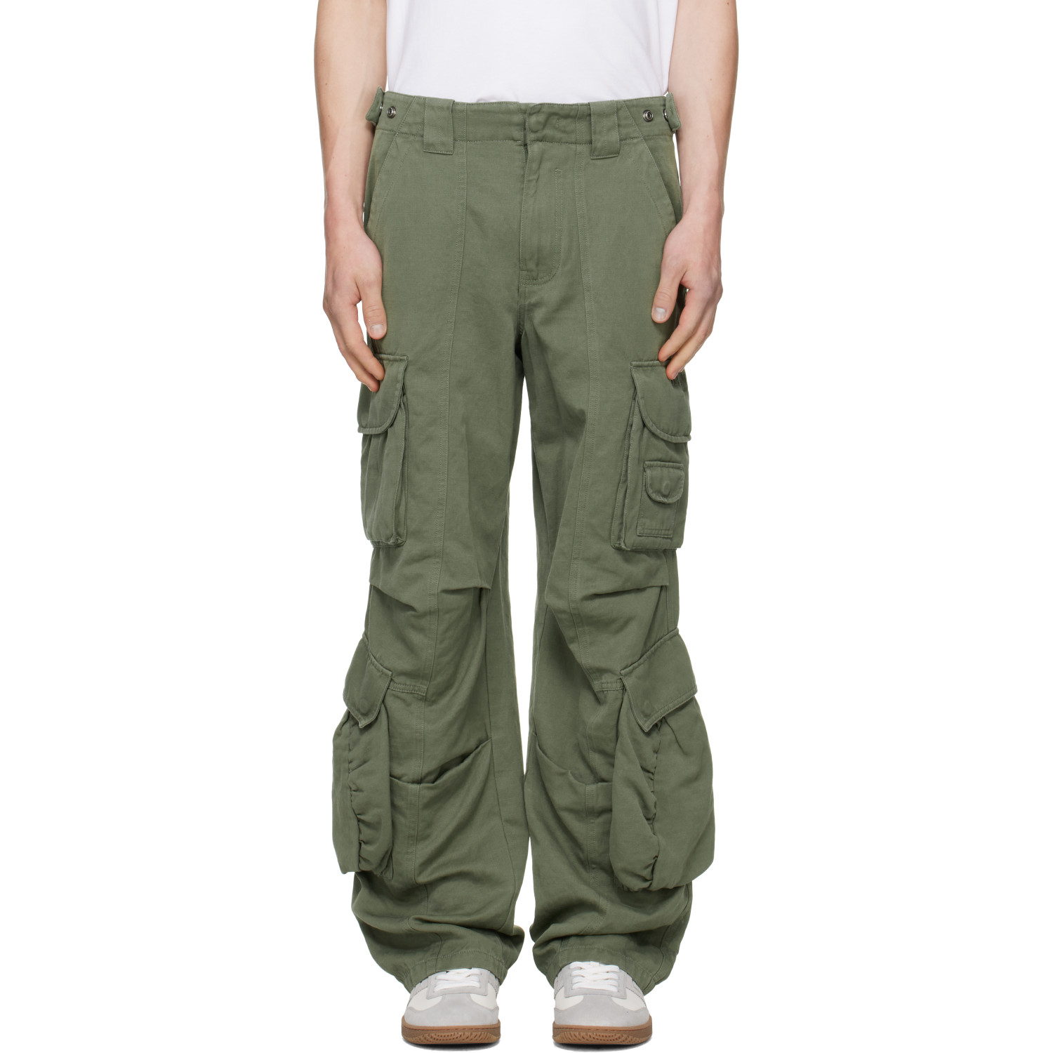 BALMAIN Khaki Cotton Linen Cargo Pants