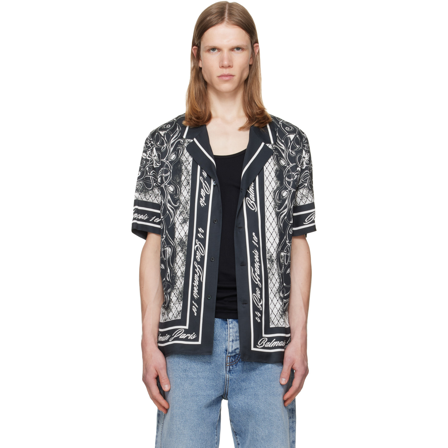 BALMAIN Gray Printed Foulard Pyjama Shirt