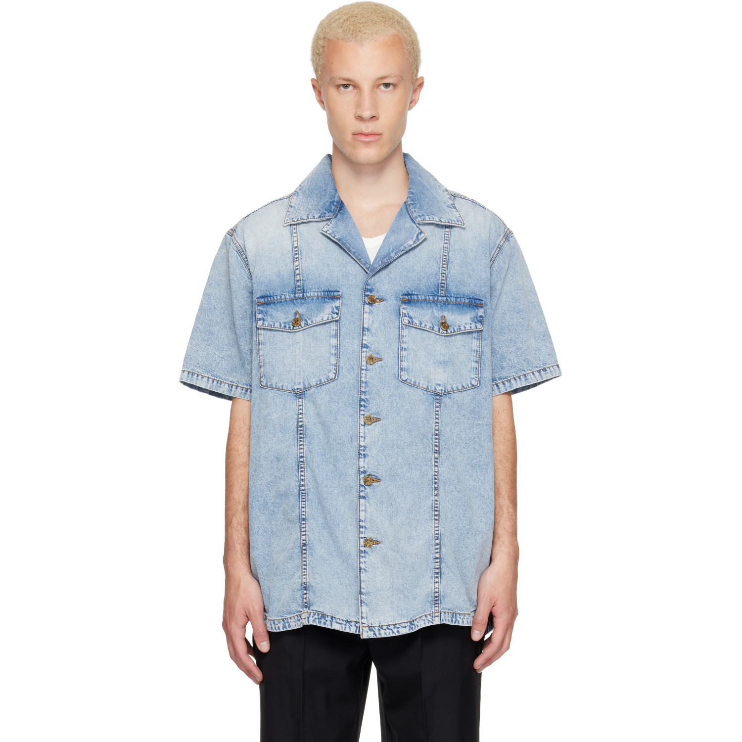 BALMAIN Blue Denim Shirt
