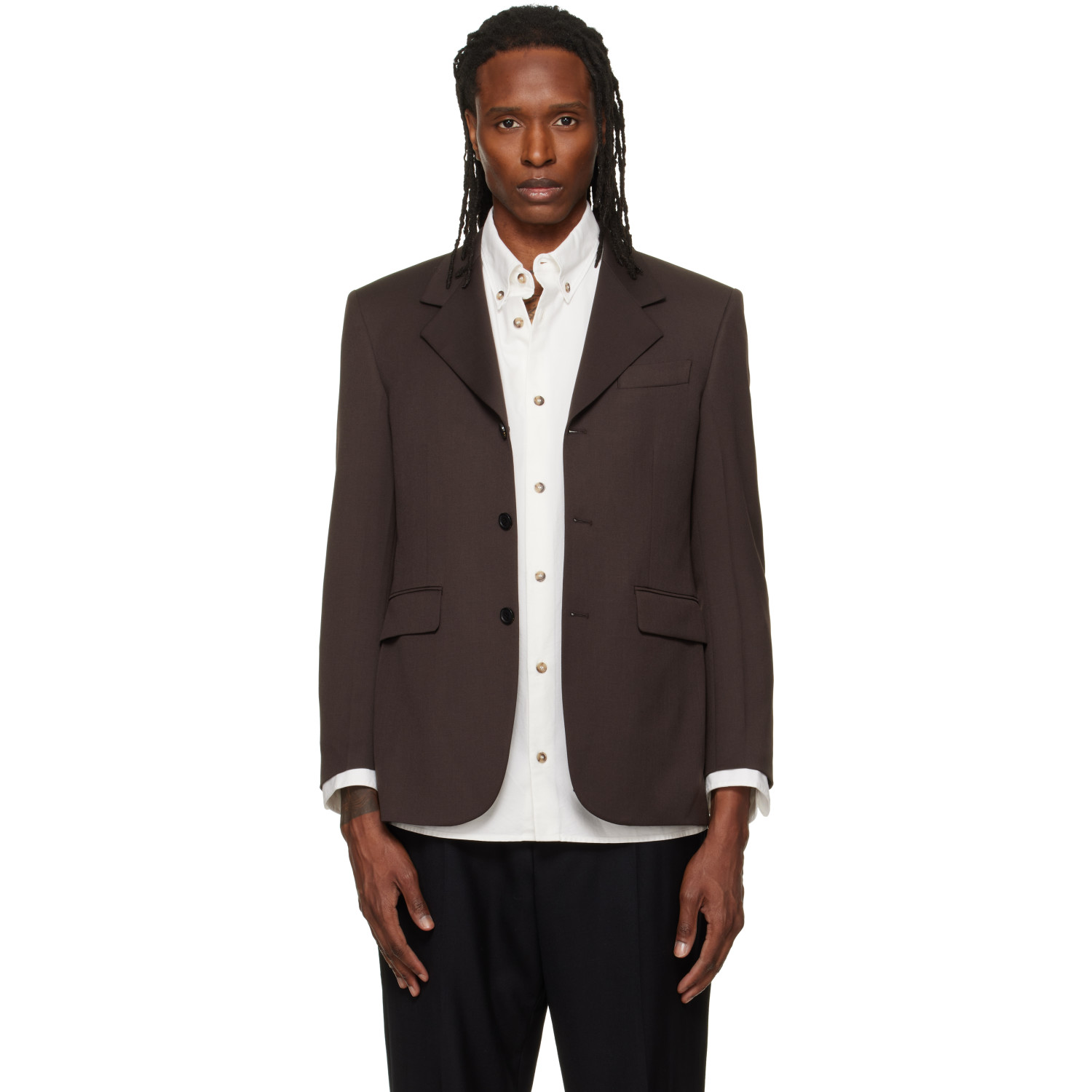 TONYWACK Brown Wool-Blend Tailored Blazer