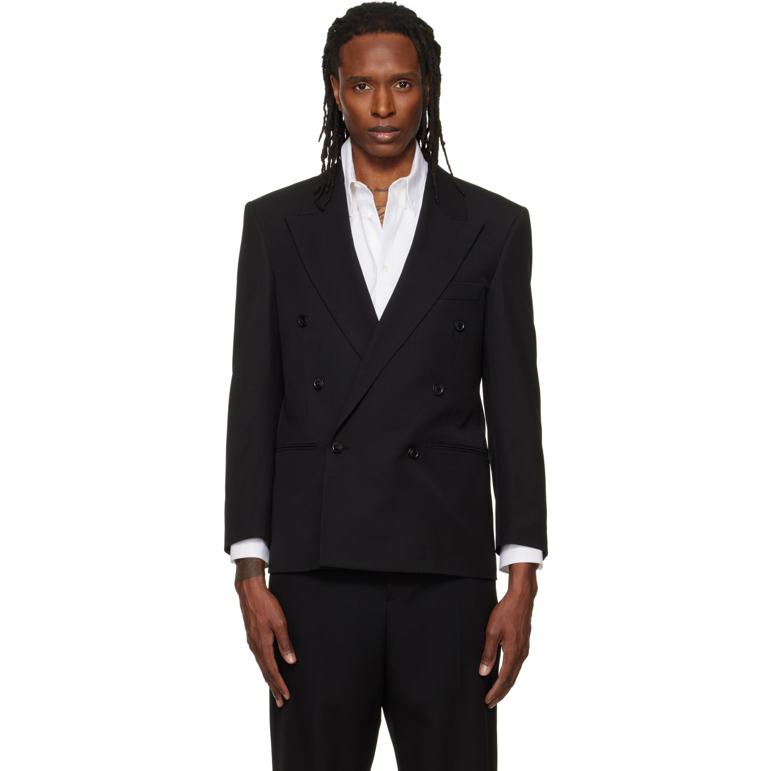 TONYWACK Black Wool Twill Double-Breasted Blazer