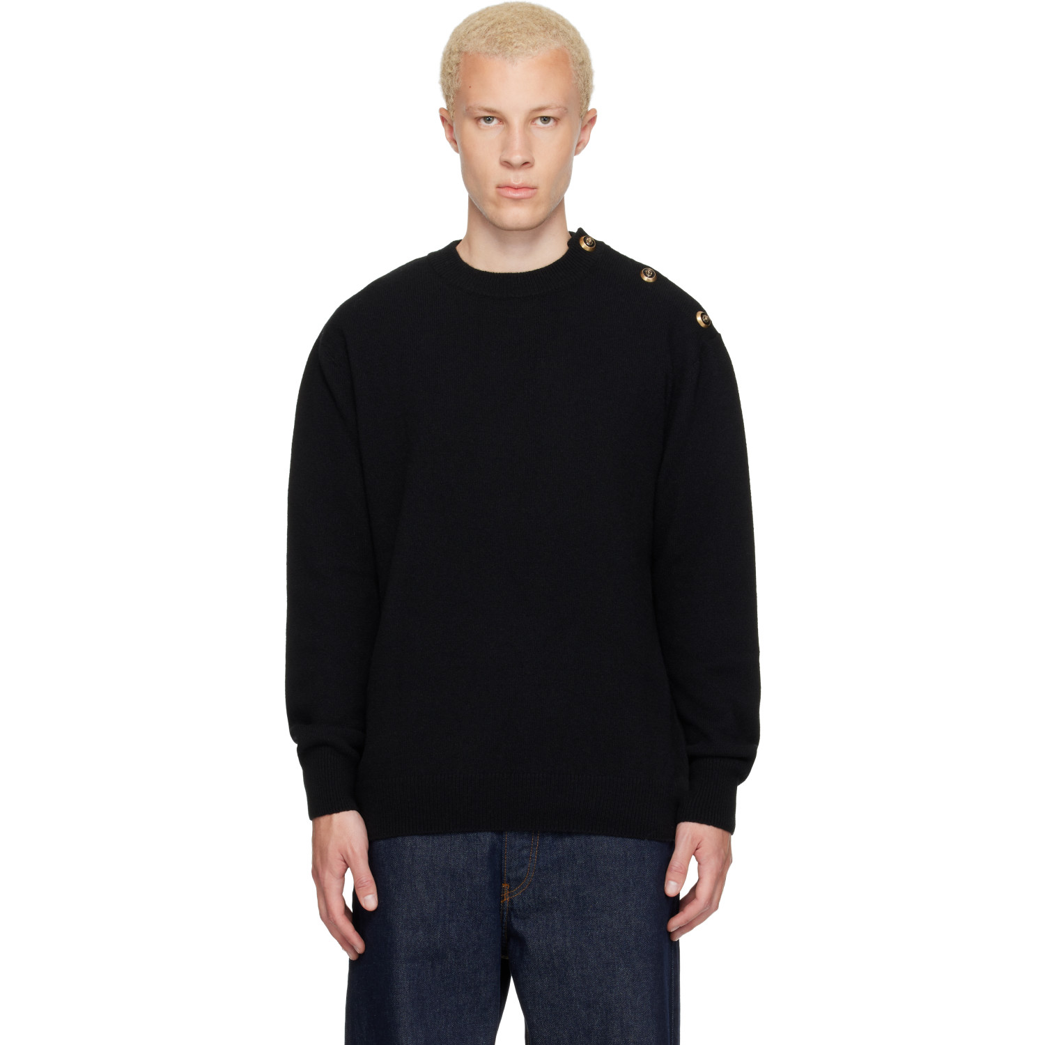 BALMAIN Black Buttoned Eco-Cashmere Knit Sweater