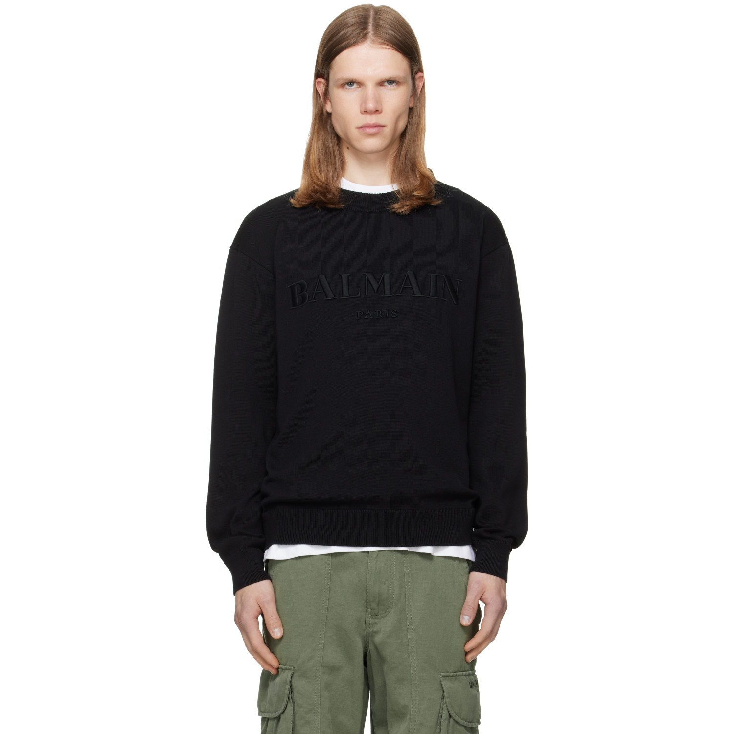 BALMAIN Black Vintage Embroidered Cotton Sweater
