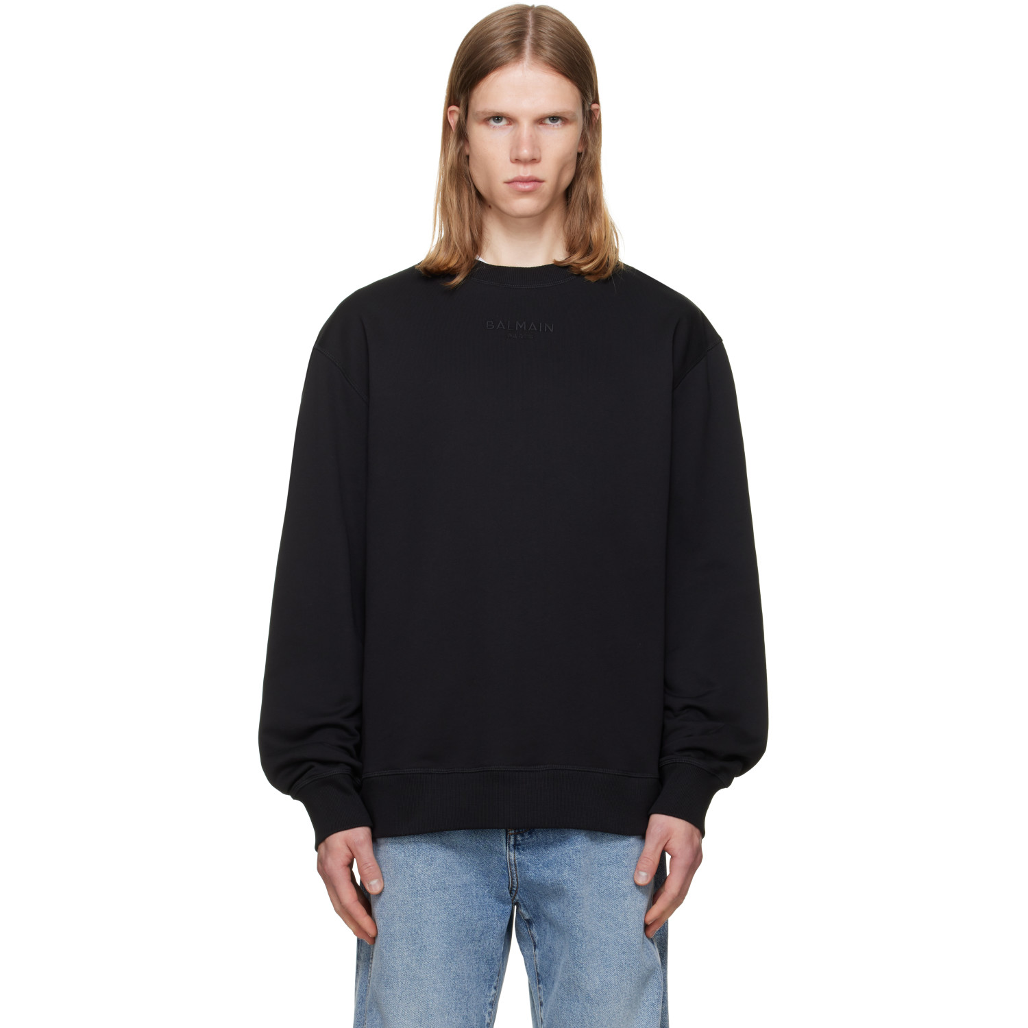 BALMAIN Black Embroidered 'Balmain Paris' Sweatshirt