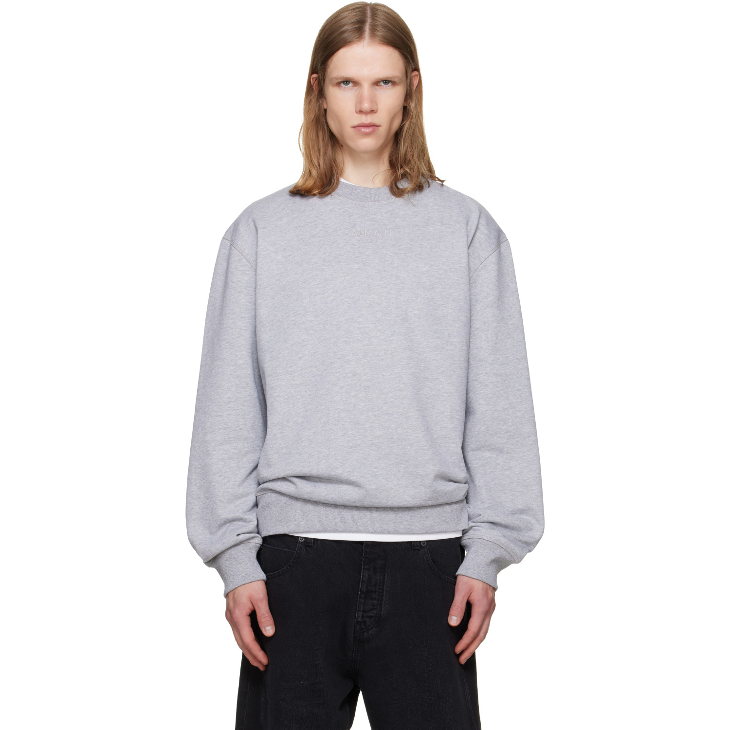 BALMAIN Gray Embroidered 'Balmain Paris' Sweatshirt