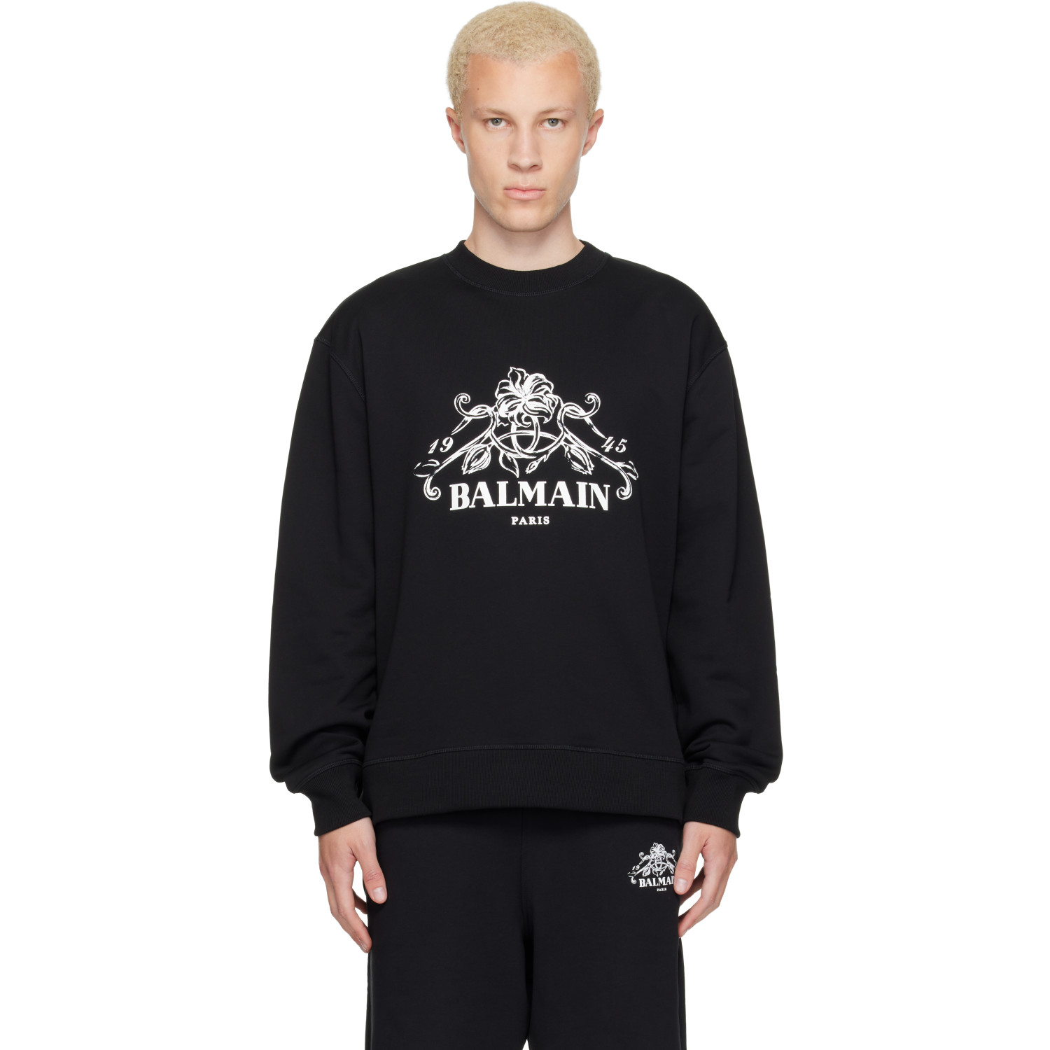 BALMAIN Black Printed 'Balmain Vine' Sweatshirt