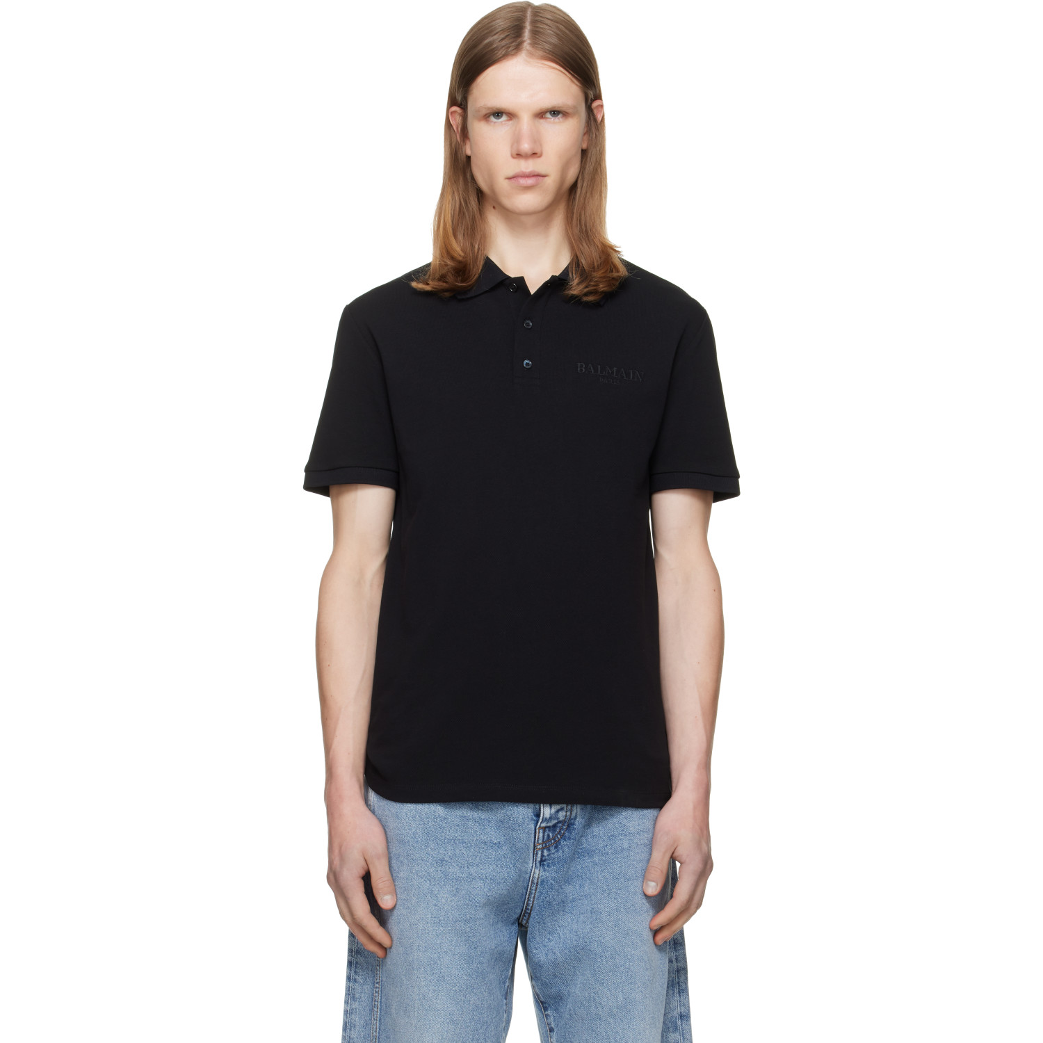 BALMAIN Black Small Vintage Embroidered Polo