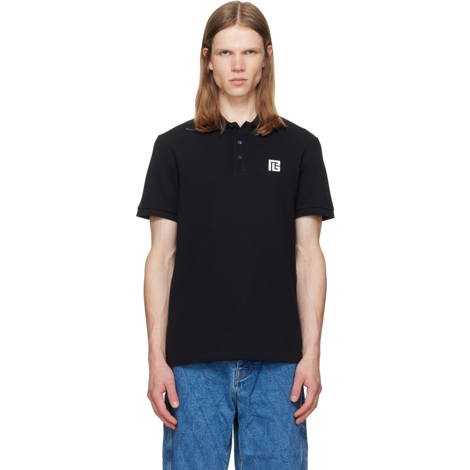 BALMAIN Black Embroidered Cotton Polo