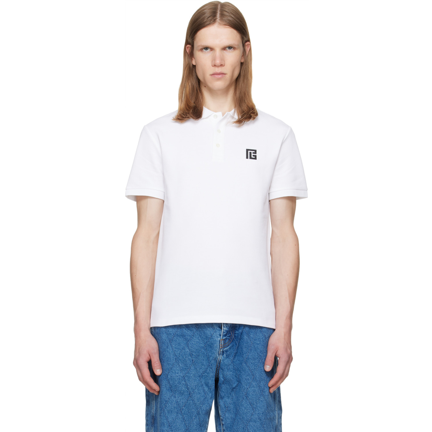 BALMAIN White Embroidered Cotton Polo