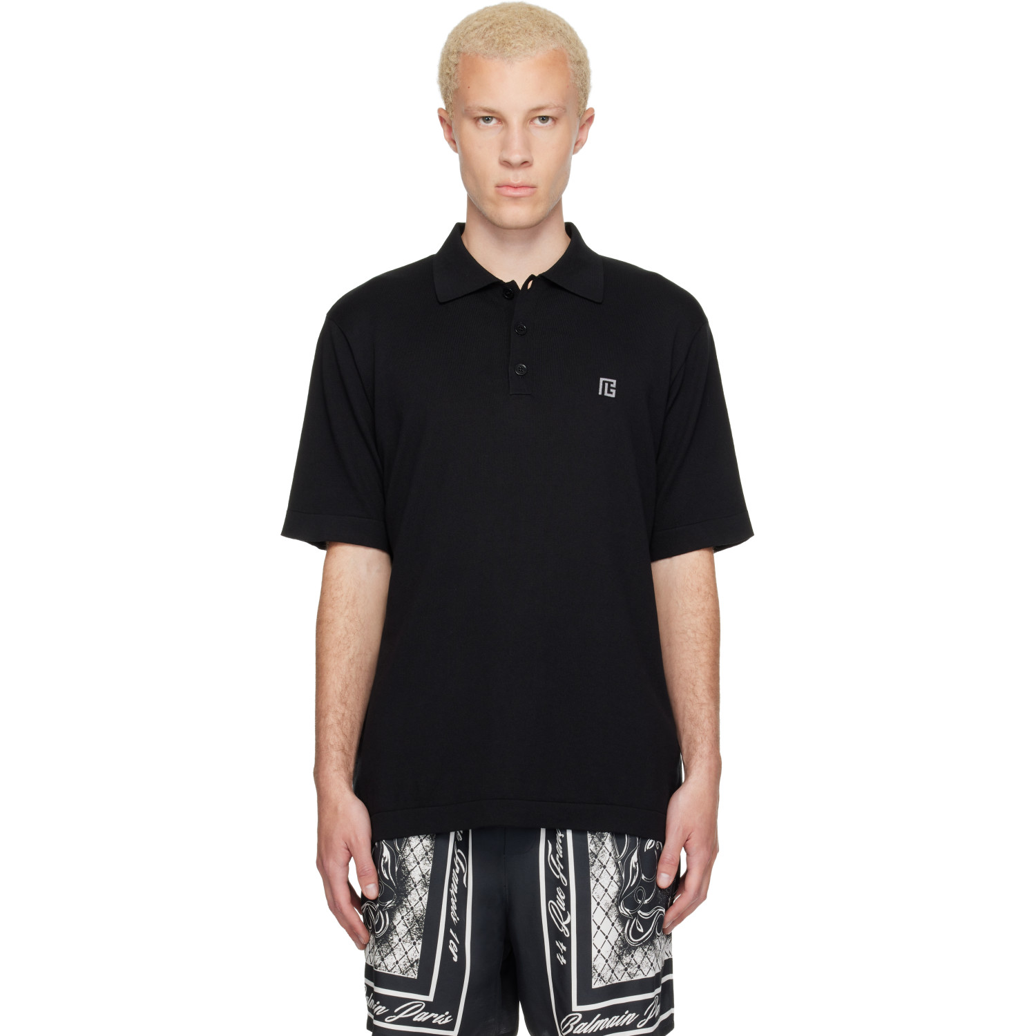 BALMAIN Black Embroidered Cotton Polo
