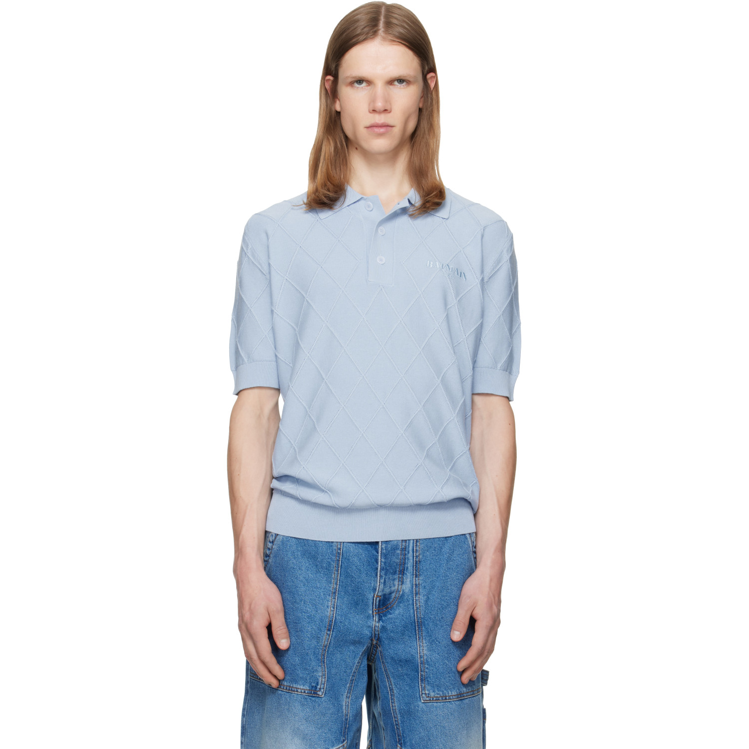 BALMAIN Blue Vintage Knit Polo