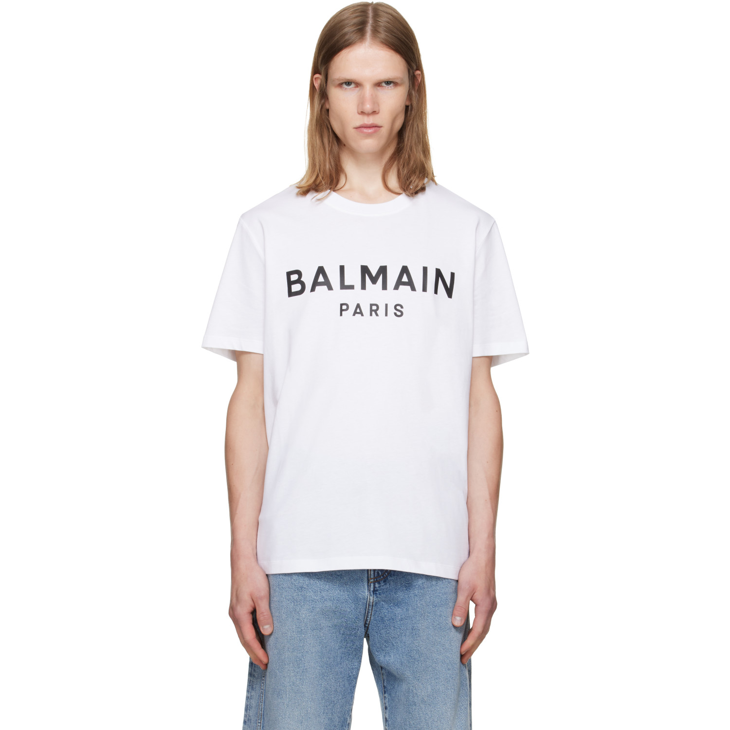 BALMAIN White 'Balmain Paris' Print T-shirt