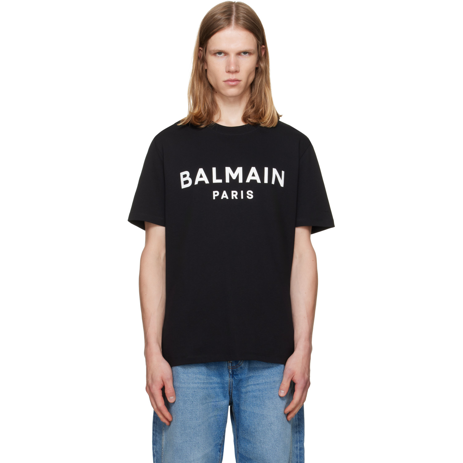BALMAIN Black 'Balmain Paris' Print T-shirt
