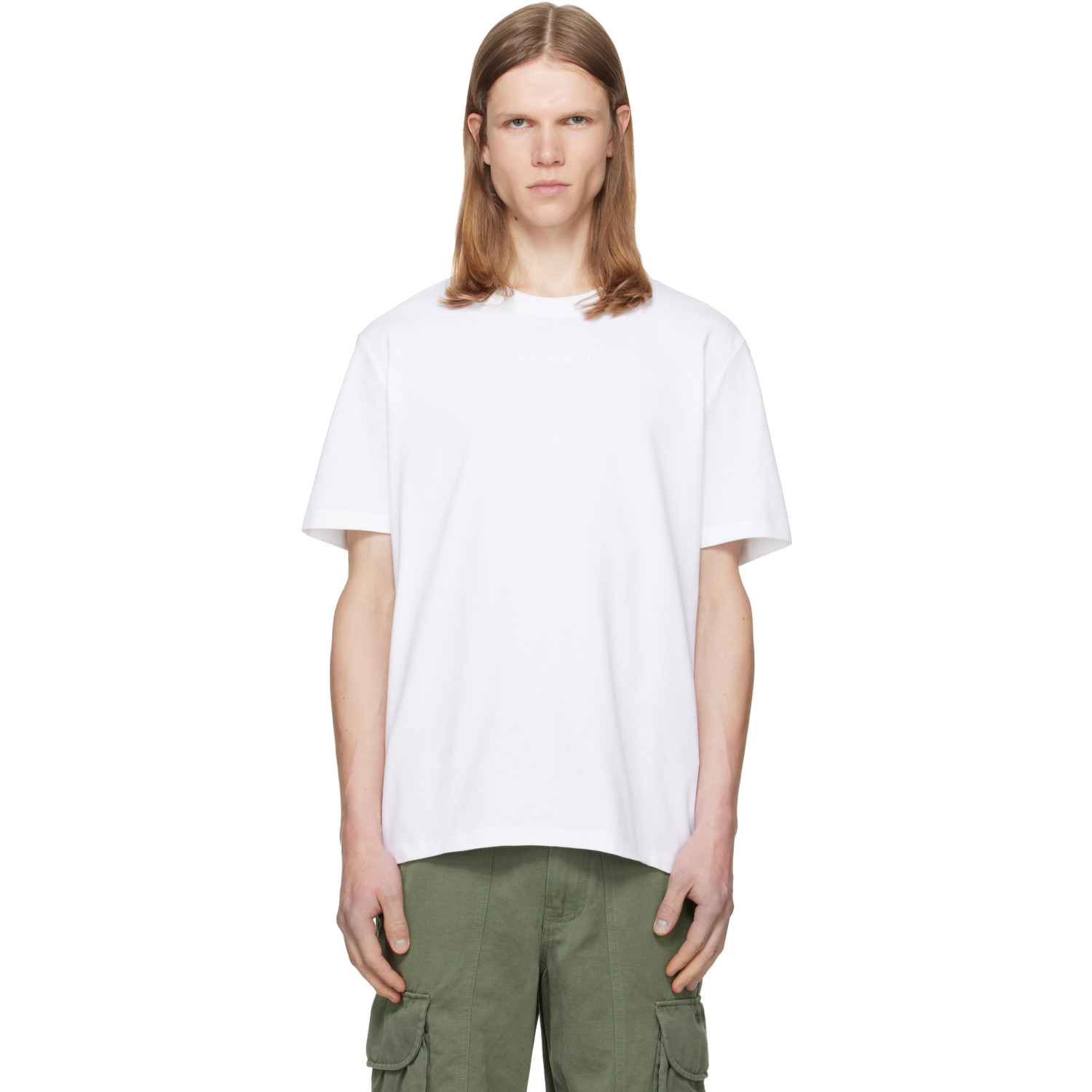BALMAIN White Embroidered 'Balmain Paris' T-shirt