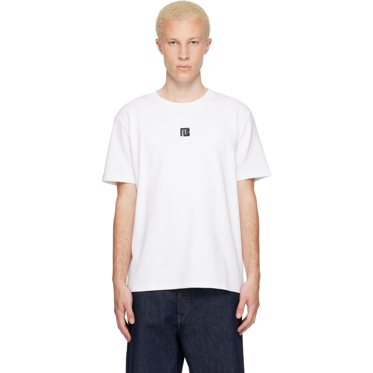 BALMAIN White Embroidered Logo T-shirt