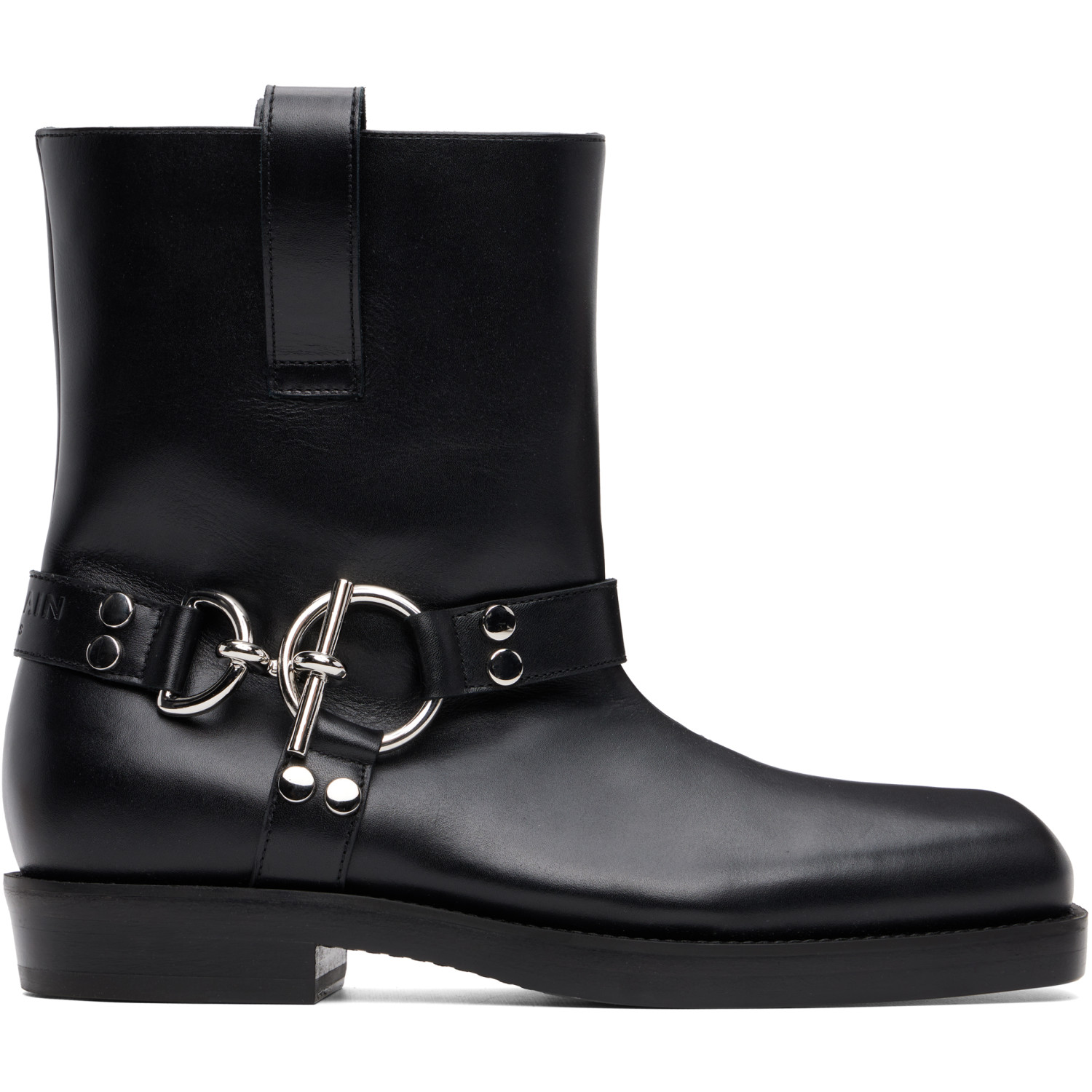 BALMAIN Black T-Bar Calfskin Ankle Boots