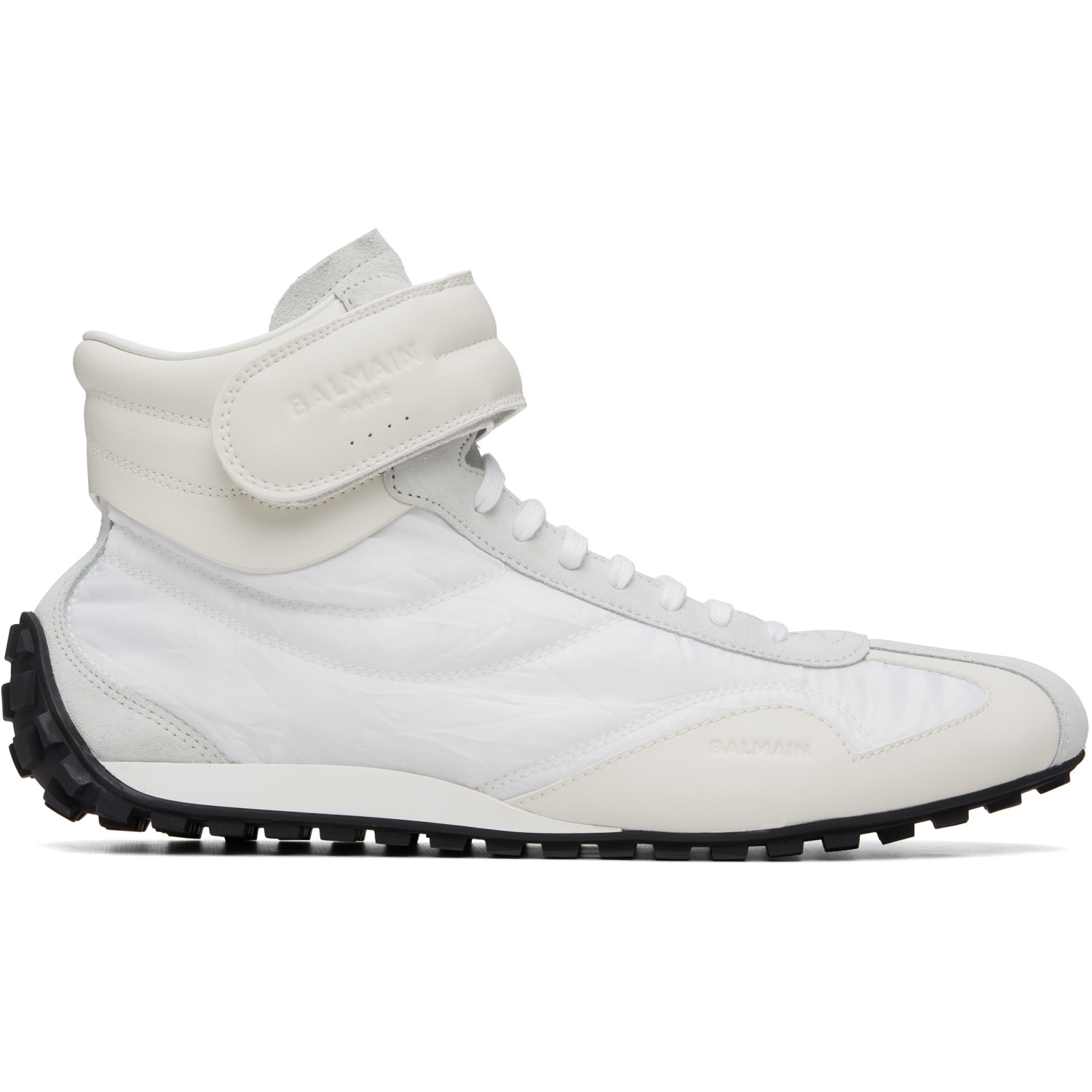 BALMAIN White Racing Mid-Top Sneakers