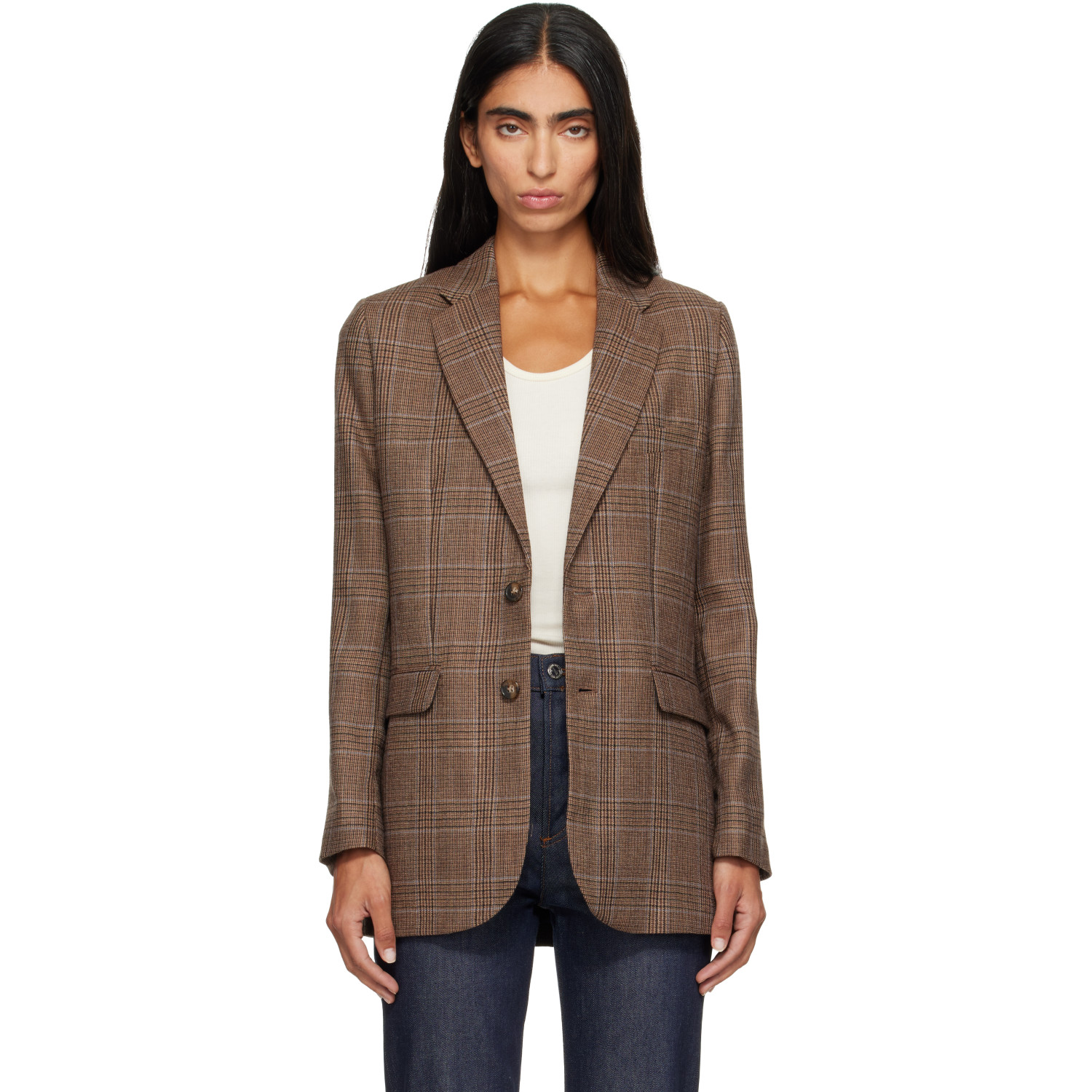 A.P.C. Brown Check Wool Blazer