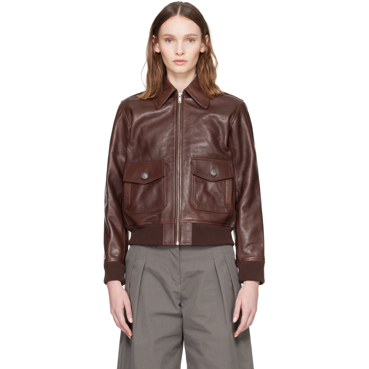 A.P.C. Brown Gael Leather Jacket