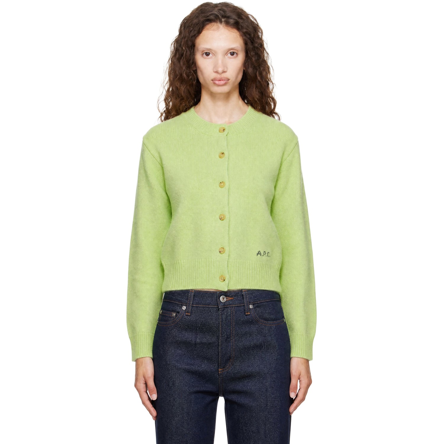 A.P.C. Green Short Wool Cardigan