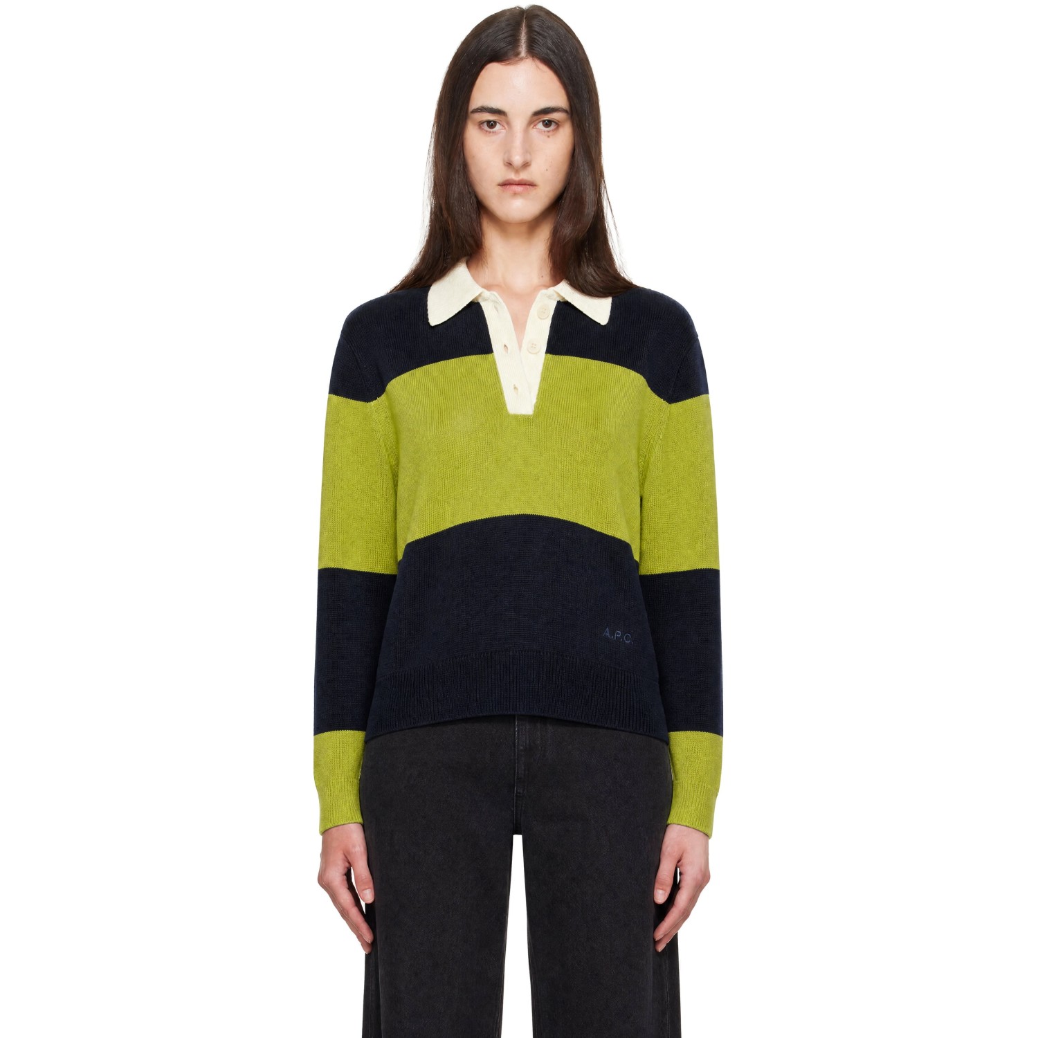 A.P.C. Green & Navy Louise Logo Polo