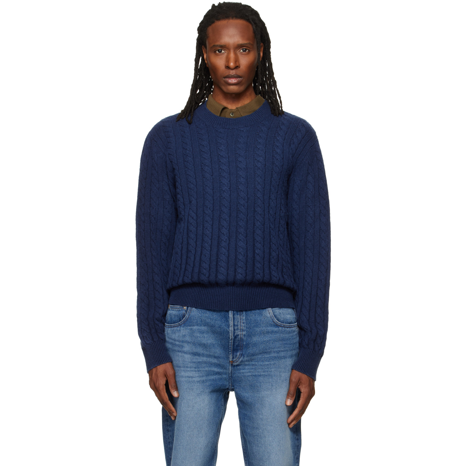 A.P.C. Navy Oversized Cable-Knit Sweater
