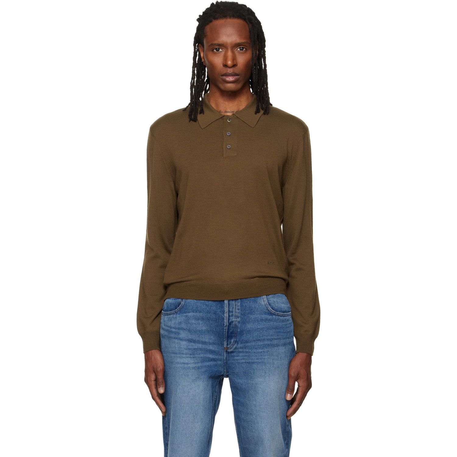 A.P.C. Khaki Wool Polo