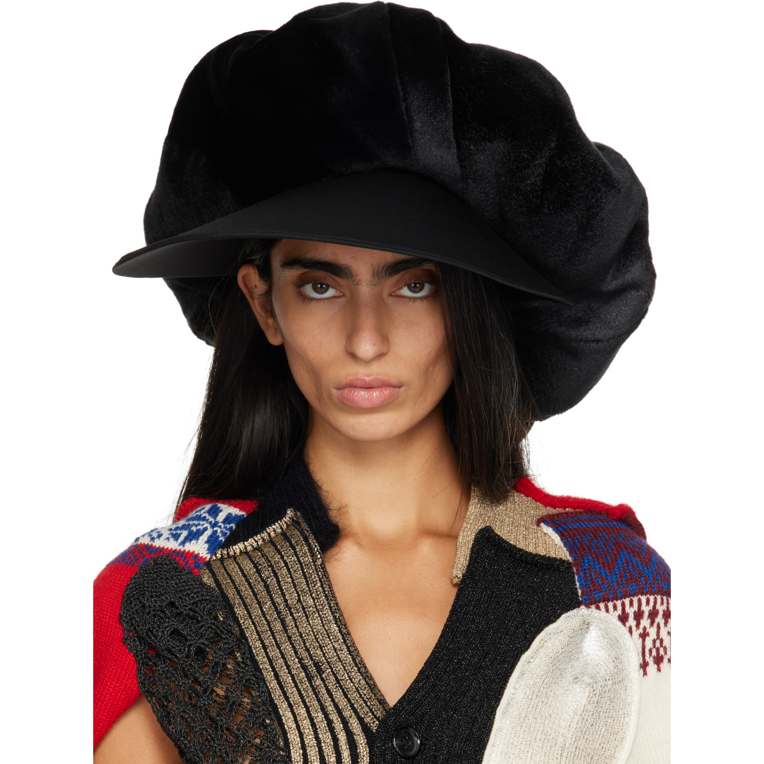 Junya Watanabe Black Faux Fur & Wool Gabardine Hat