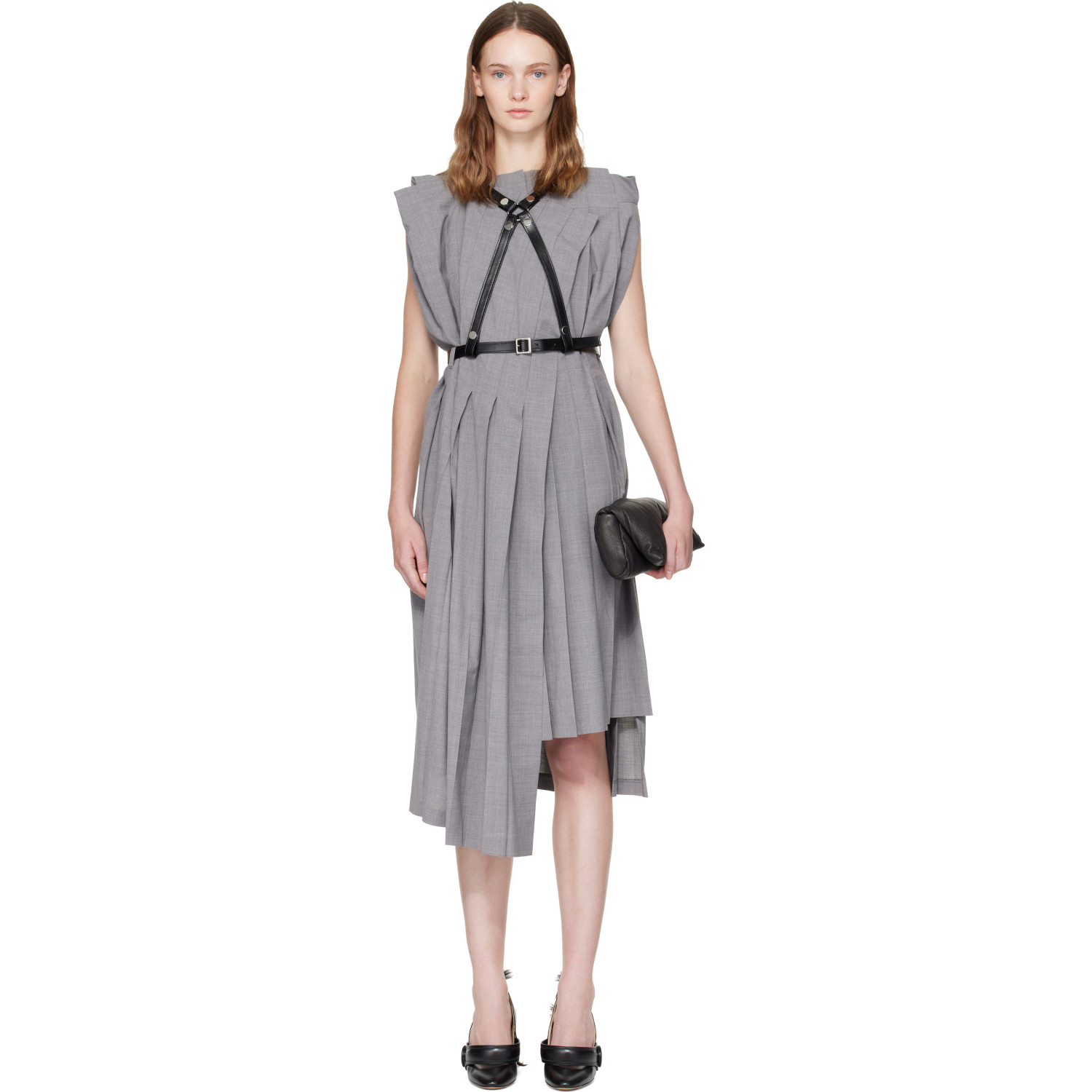 Junya Watanabe Gray Pleated Harness Midi Dress
