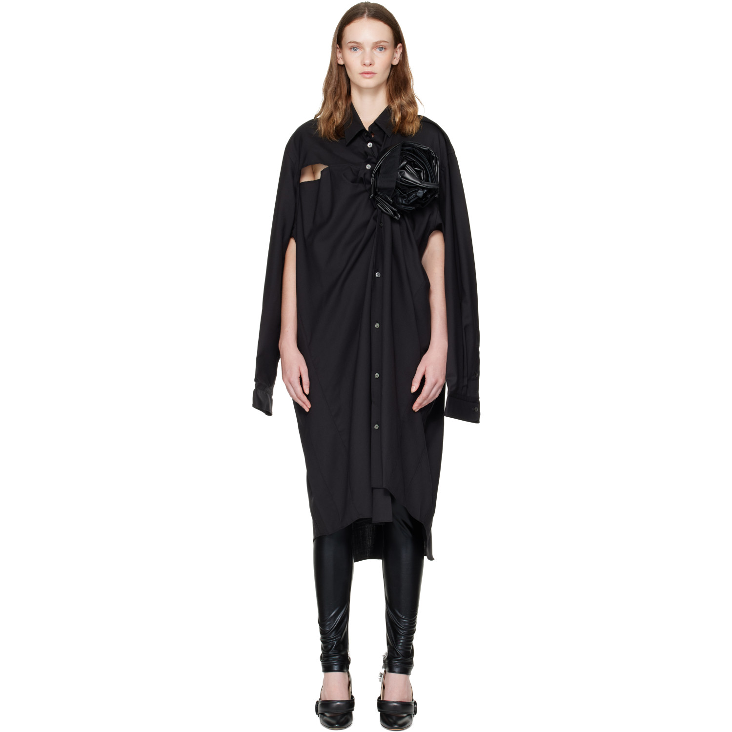 Junya Watanabe Black Wool & Synthetic Leather Midi Dress