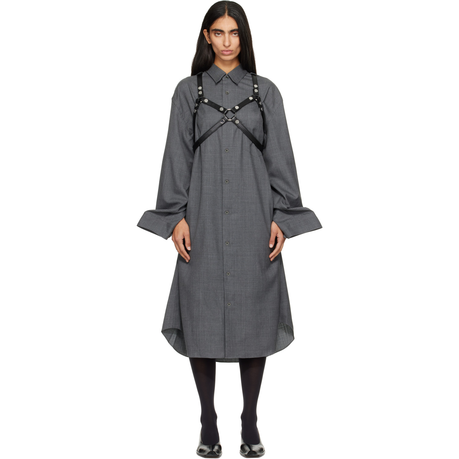 Junya Watanabe Gray Harness Wool Midi Dress