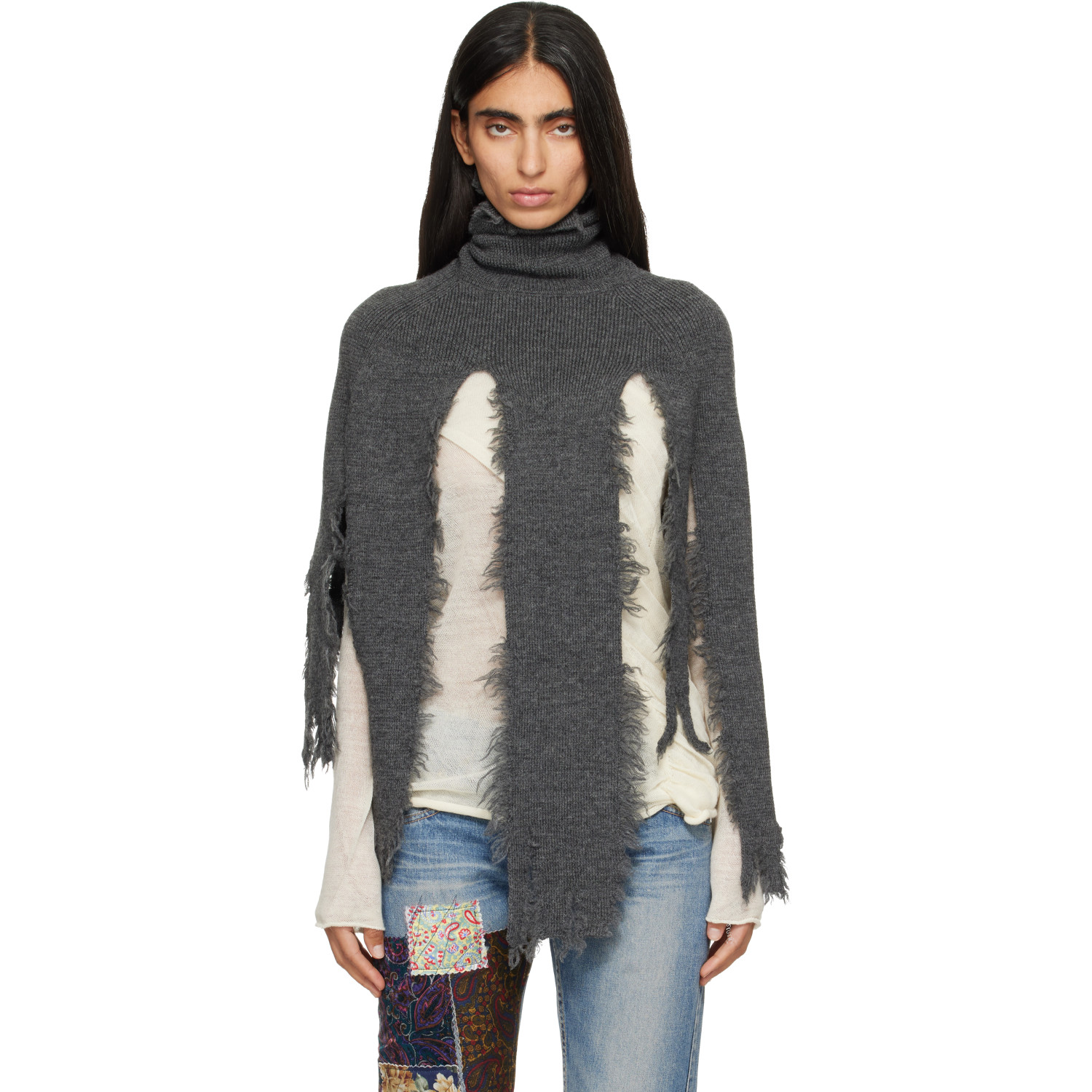 Junya Watanabe Gray Wool Turtleneck Cape