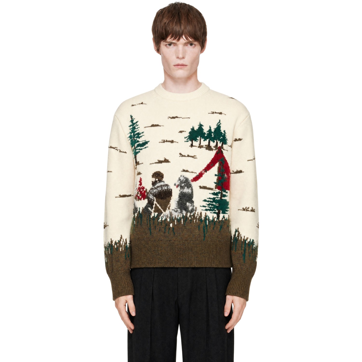 Junya Watanabe Off-White & Khaki Wool Sweater