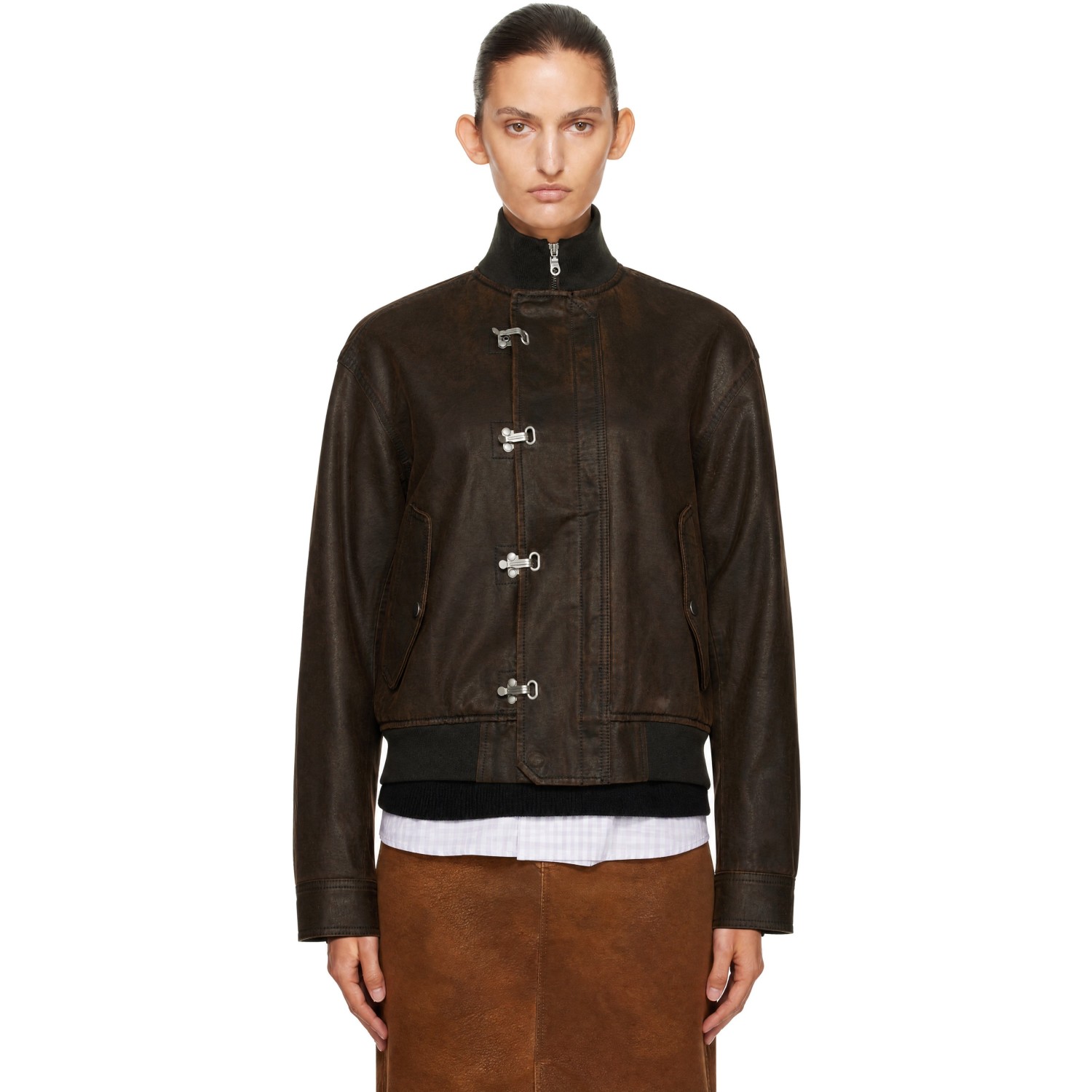 Coor Brown Deck Hook Faux-suede Bomber Jacket In Washed Brown