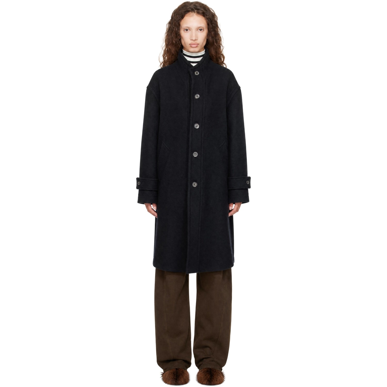 COOR Black Virgin Wool High Neck Coat
