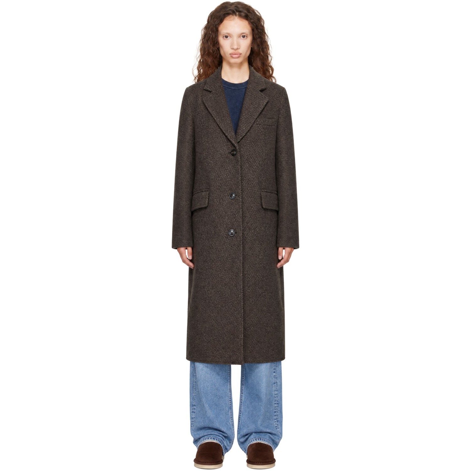 Coor Brown Wool-blend Twill Single Coat In Melange Brown