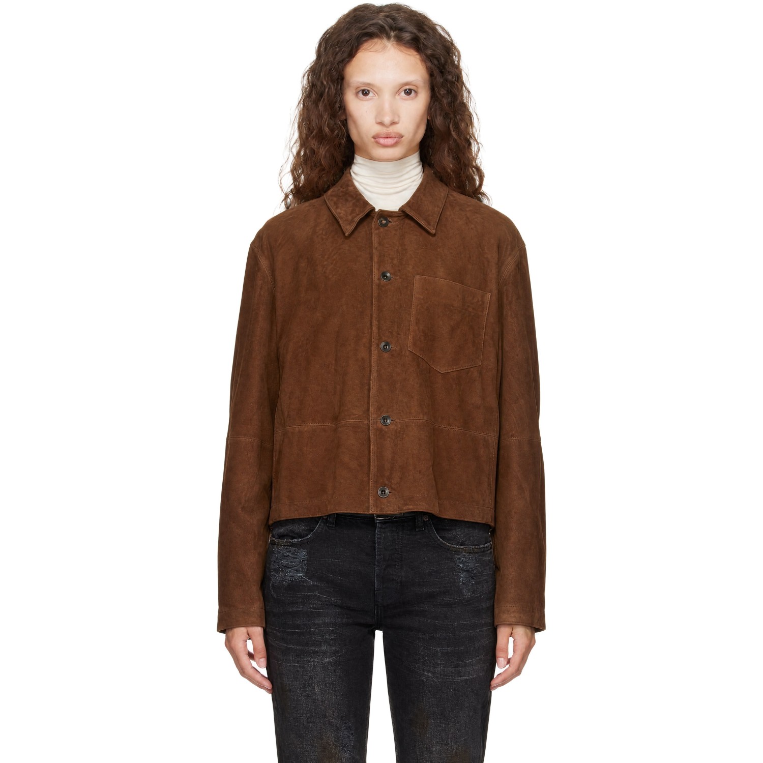 Coor Brown Pleated Wash Leather Overshirt In Dark Brown