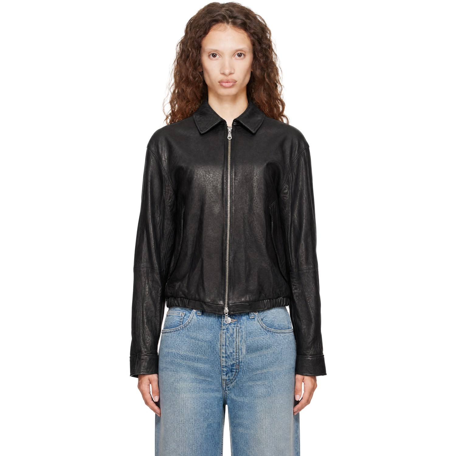 Coor Black Vegetable Swingtop Pleated Leather Jacket