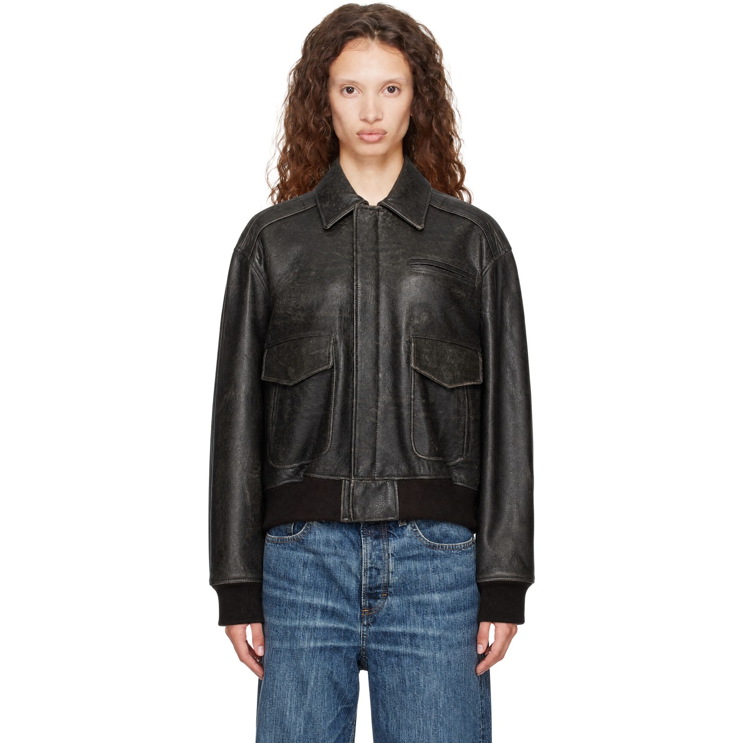 Coor Brown Vintage Cow Skin Oversized Leather Jacket In Dark Brown