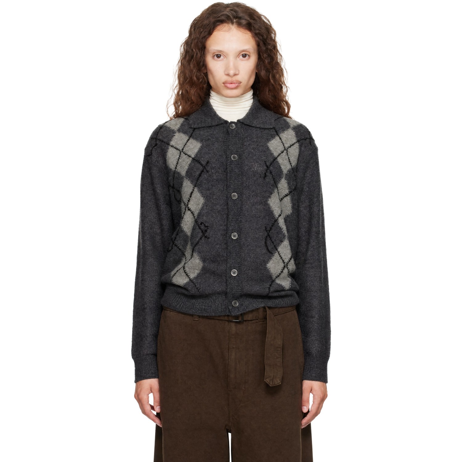 Coor Gray Inside Out Argyle Collar Cardigan In Melange Grey