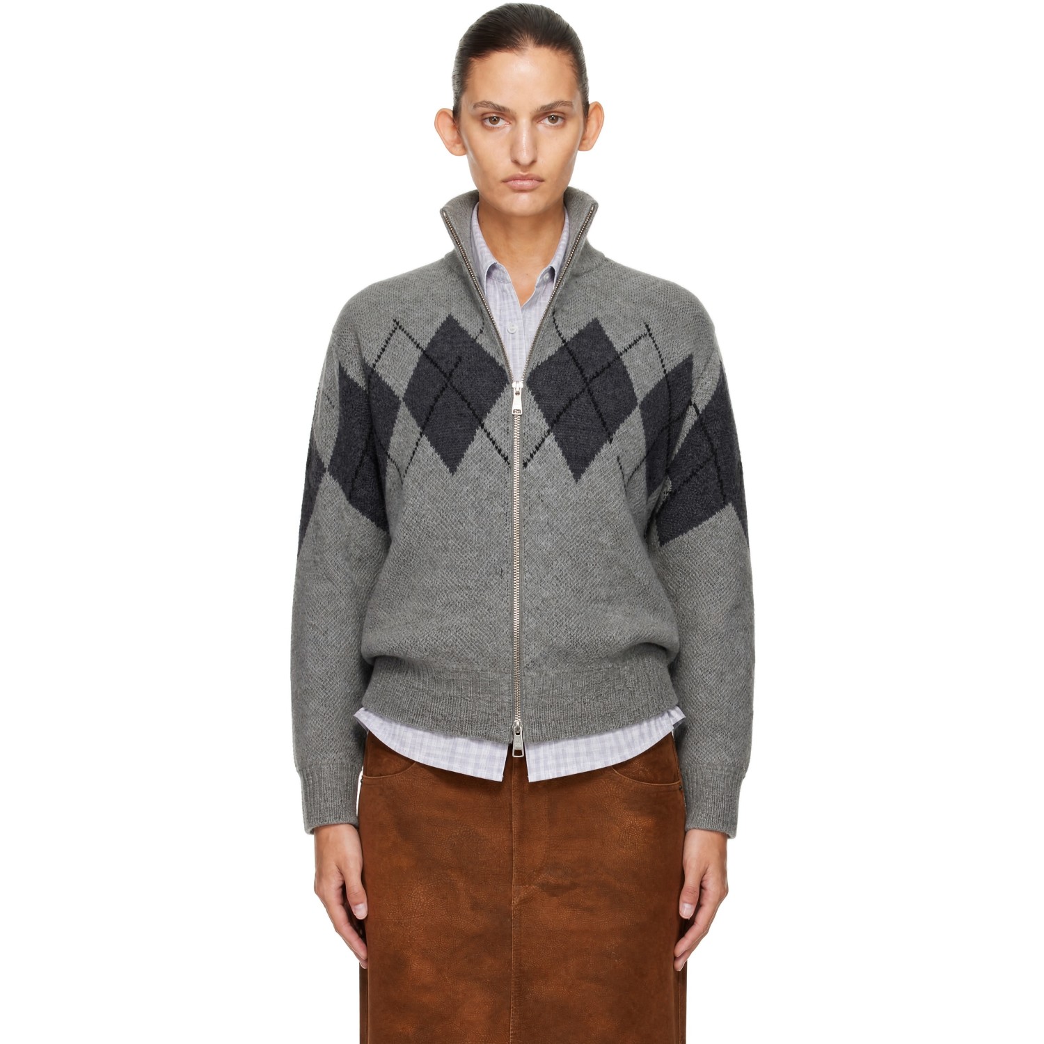 Coor Gray Inside Out Argyle Zip-up Cardigan In Melange Light Gray