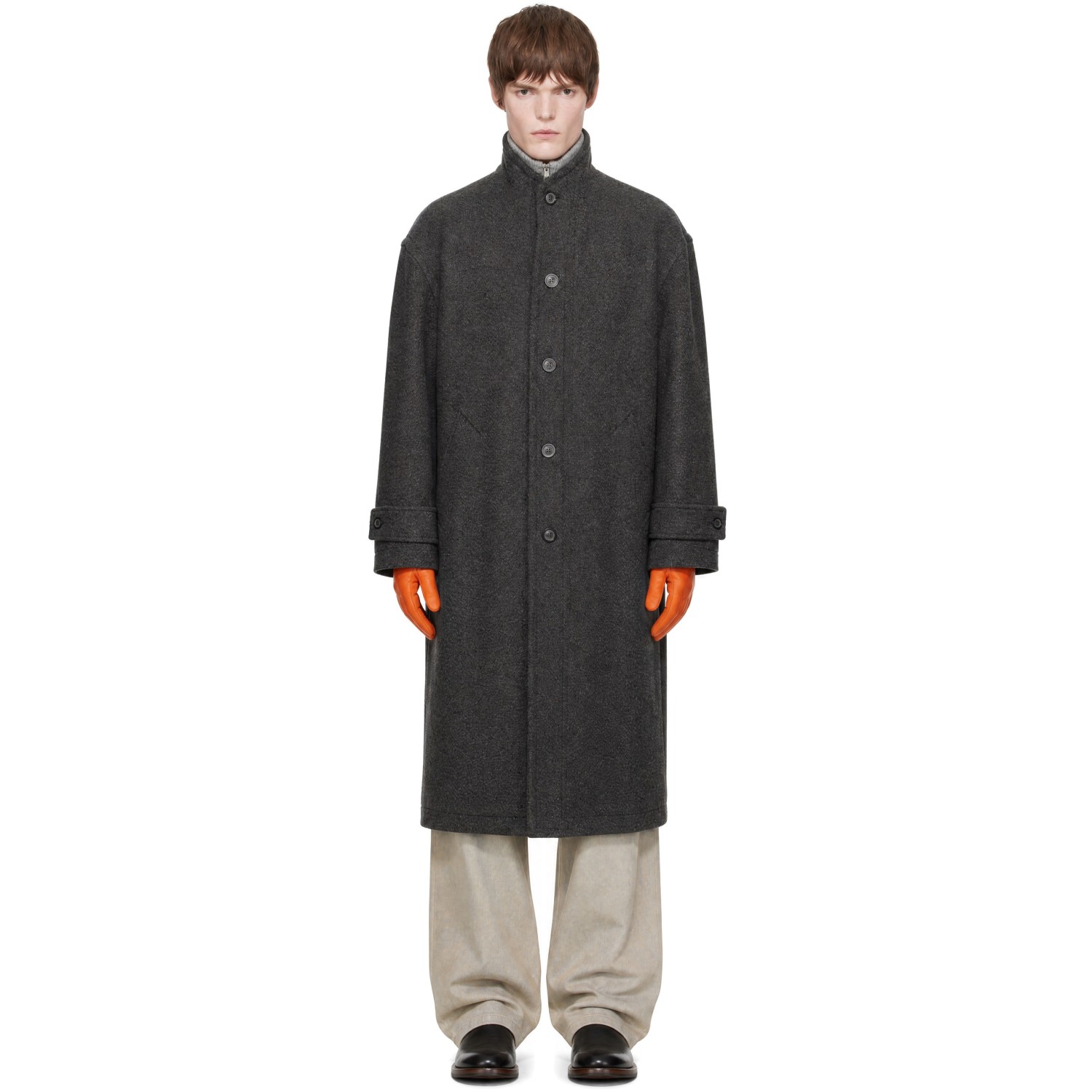 COOR Gray Cashmere Blend High Neck Coat