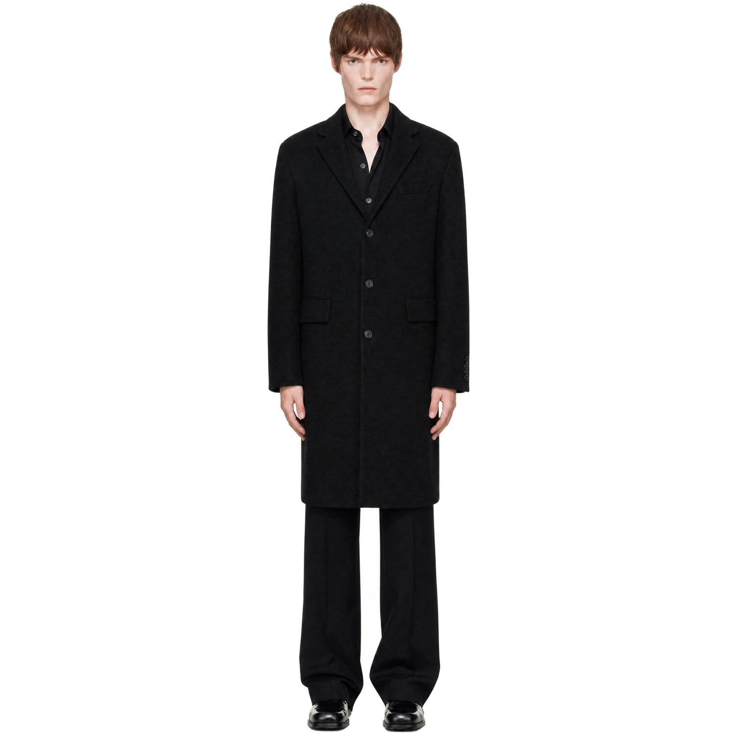 COOR Black Corduroy Trim Hairy Chesterfield Coat