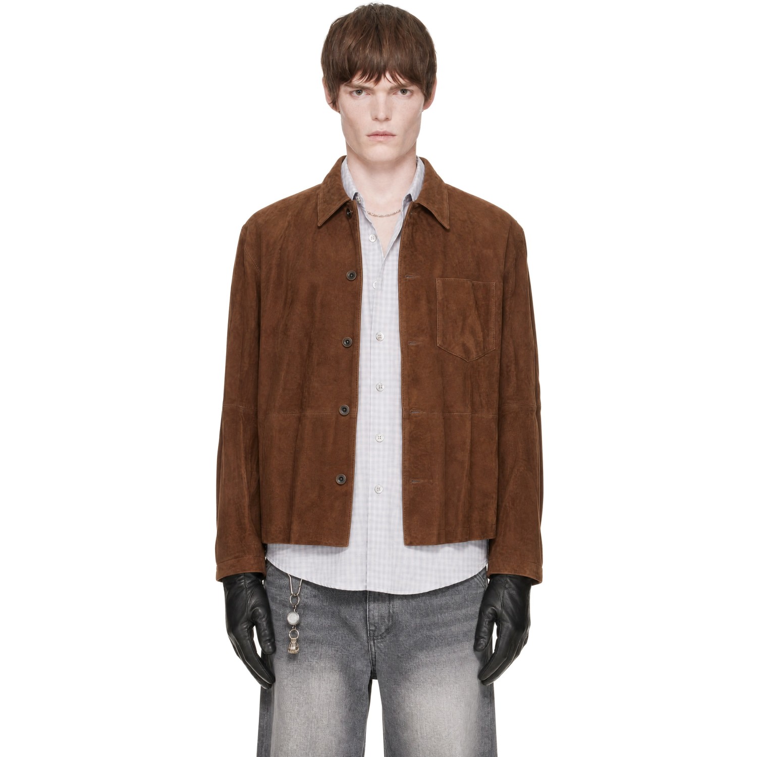 COOR Tan Pleated Wash Suede Overshirt