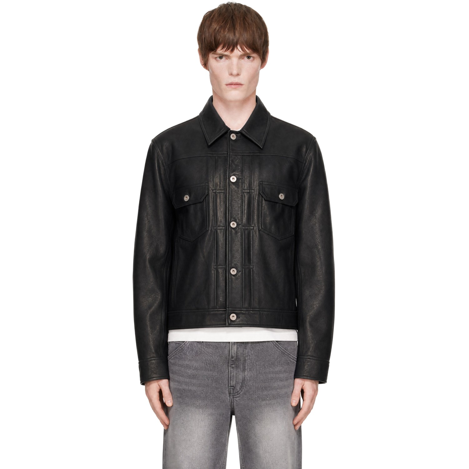 COOR Black Goatskin Pocket Trucker Jacket