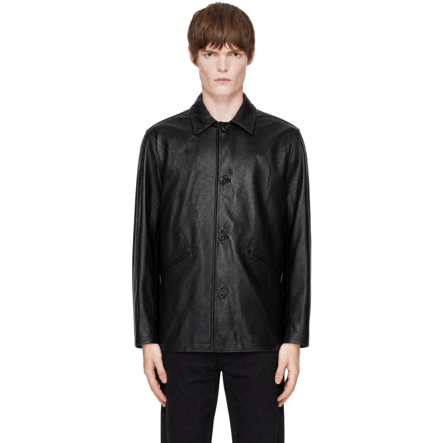 COOR Black Chevron Stitched Cow Leather Car Coat