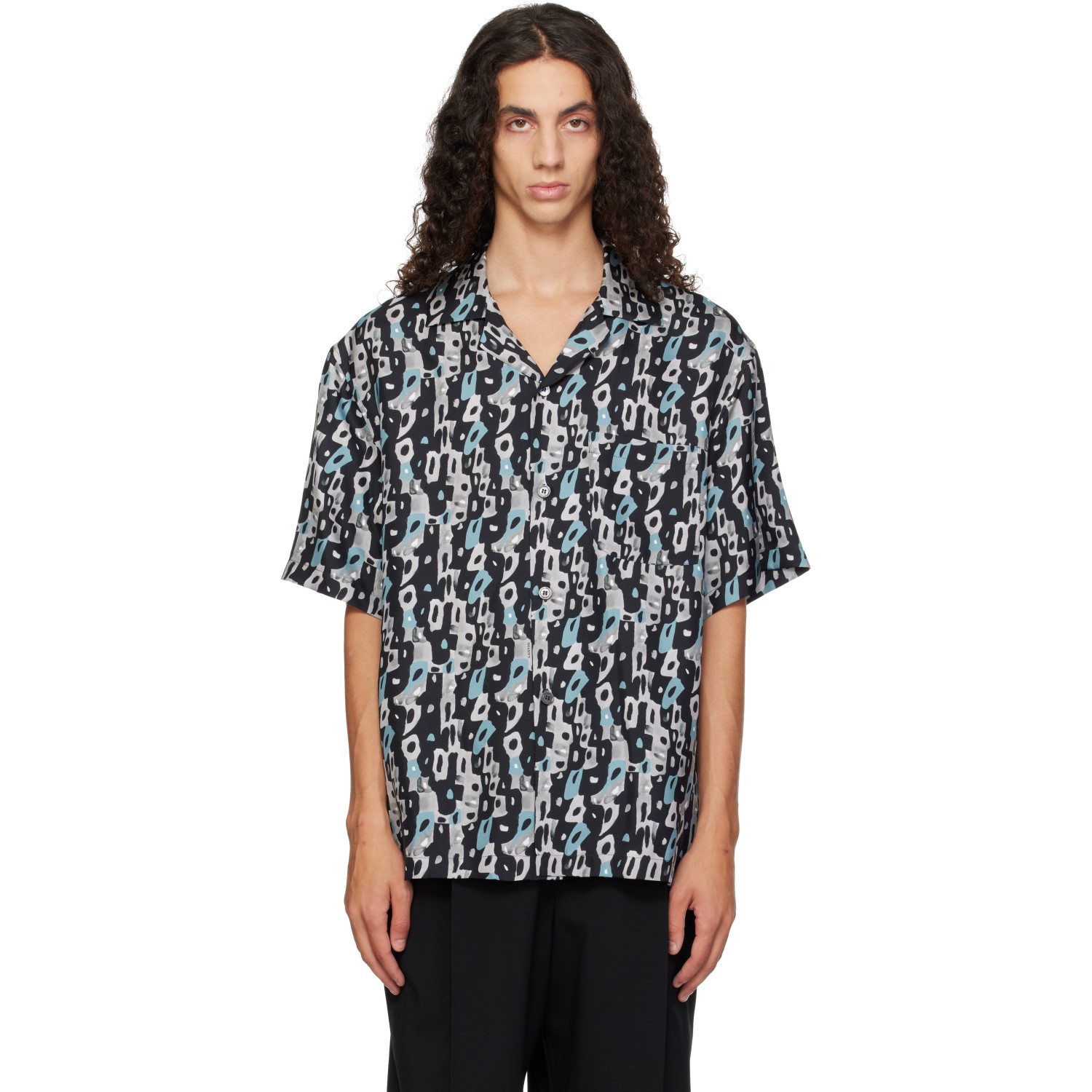 Lanvin Gray & Black Printed Shirt