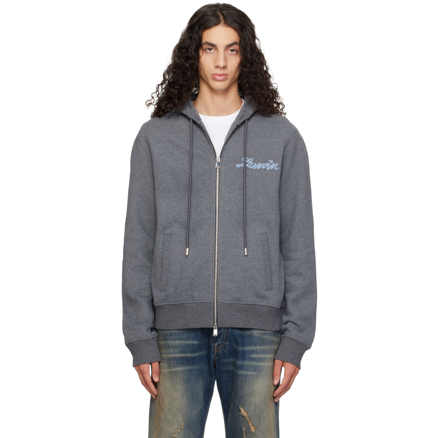 Lanvin Gray 'Lanvin' Ribbon Zip-Up Hoodie